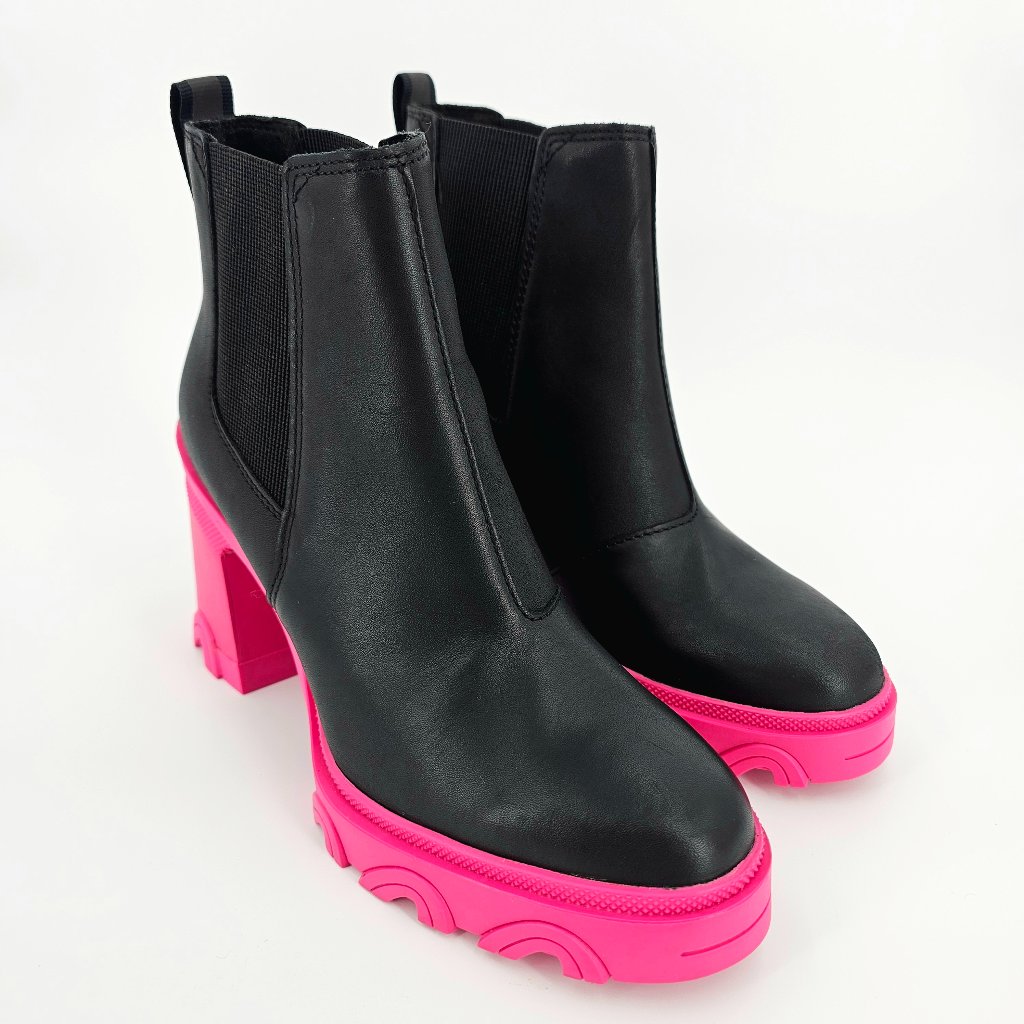 Sorel Brex Chelsea Waterproof High Heel Black Boot Hot Pink Women's Size 7.5 Euc